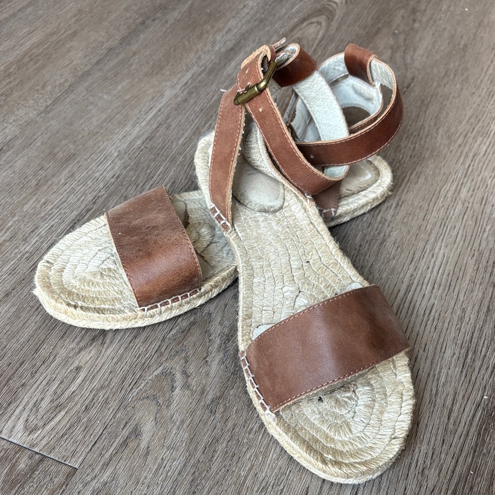 J. Jill Brown Strappy Leather Sandals with Earthy Hemp Rope Soles